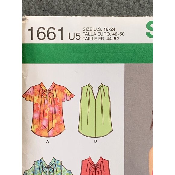 Simplicity Misses Shirt Sewing Pattern sz 16-24 1661 - uncut - Picture 2 of 3